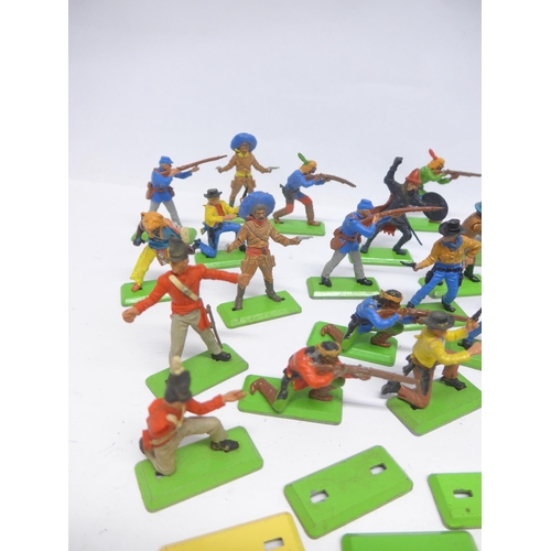 6056 - A collection of loose and playworn plastic figures, accessories and spares, predominantly Wild West ... 