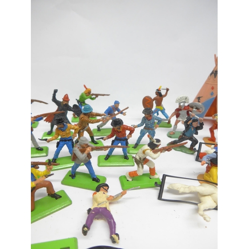 6056 - A collection of loose and playworn plastic figures, accessories and spares, predominantly Wild West ... 