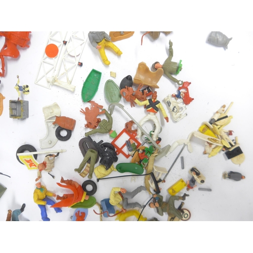 6056 - A collection of loose and playworn plastic figures, accessories and spares, predominantly Wild West ... 