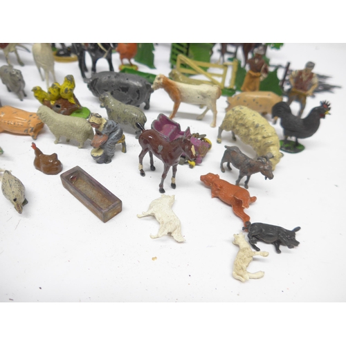 6052 - A collection of playworn Britains, FG Taylor & Sons and similar lead and plastic figures and accesso... 
