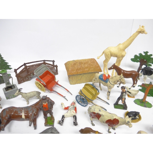 6052 - A collection of playworn Britains, FG Taylor & Sons and similar lead and plastic figures and accesso... 