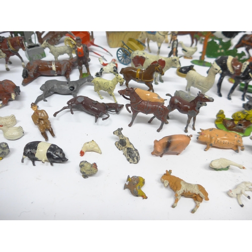 6052 - A collection of playworn Britains, FG Taylor & Sons and similar lead and plastic figures and accesso... 