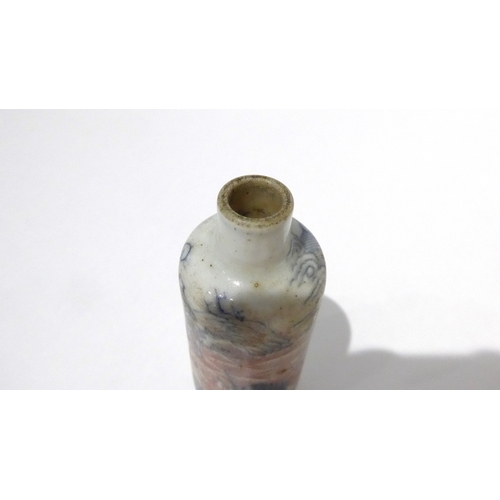 9017 - A snuff bottle decorated in imari palette depicting gods

7.7cm high

Provenance 
Henry Potter Steve... 