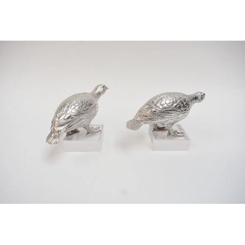 5036 - Two William Comyns & Sons Ltd silver partridges, London 1970.  6cm x 12cm and 5.5cm x 12.5cm.  390g
