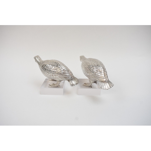 5036 - Two William Comyns & Sons Ltd silver partridges, London 1970.  6cm x 12cm and 5.5cm x 12.5cm.  390g