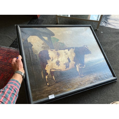 1007 - A 19th Century oil on canvas naïve study of a prize cow, unsigned, set in a later 20th Century frame... 