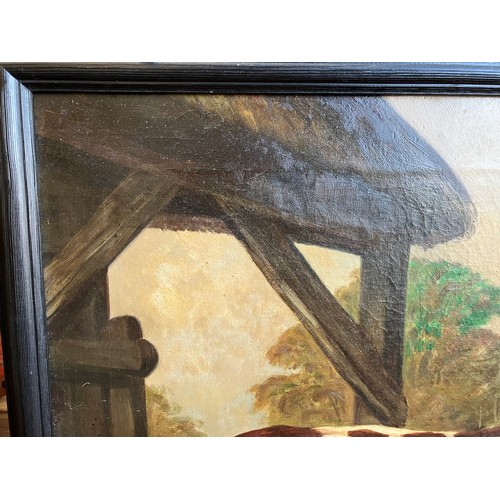 1007 - A 19th Century oil on canvas naïve study of a prize cow, unsigned, set in a later 20th Century frame... 