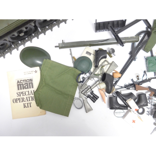 6028 - Two vintage playworn Palitoy Action Man figures with brown flock hair. Together with a boxed 34155 F... 