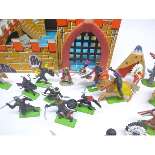 6057 - A collection of approximately forty-five Britains and Britains Deetail plastic figures including Kni... 