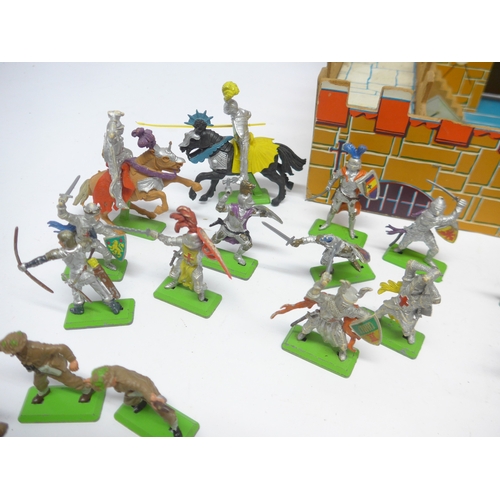 6057 - A collection of approximately forty-five Britains and Britains Deetail plastic figures including Kni... 