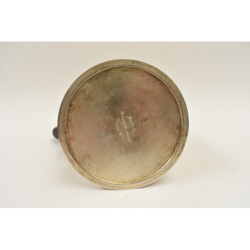 5015 - A Harrod Ltd silver coffee pot of plain form with knop finial and treen handle, London 1969, base in... 