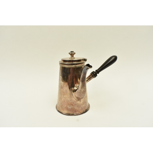5045 - A Harrison Brothers & Howson silver chocolate pot with treen handle, Sheffield 1895, 12.5cm tall.  2... 