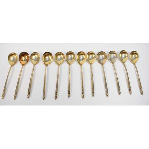 5079 - Twelve 19th Century Imperial Russian silver spoons with monogram to the interior of the bowl, niello... 