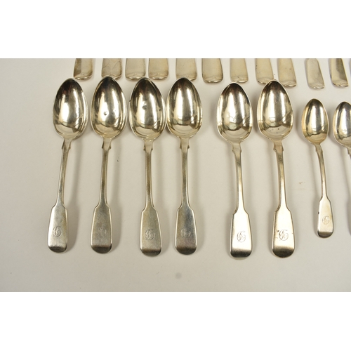5105 - A B. Savory & Sons part silver canteen of cutlery comprising six large forks, six small forks, six d... 