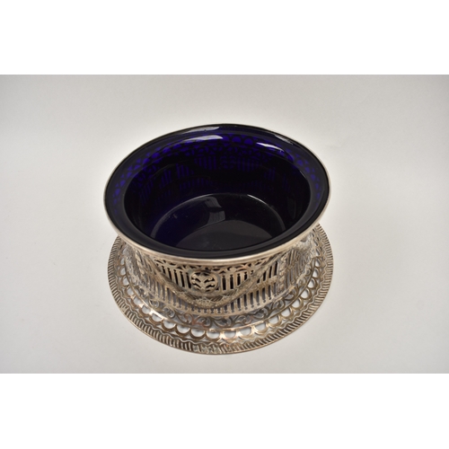 5071 - A Georgian Irish silver potato ring and later blue glass liner, Edmund Johnson, Dublin, 1908, box di... 