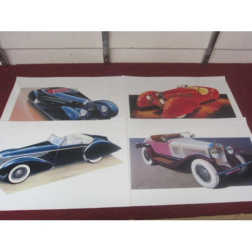 12 prints of various Vintage cars including Rolls Royce, Bugatti and ...