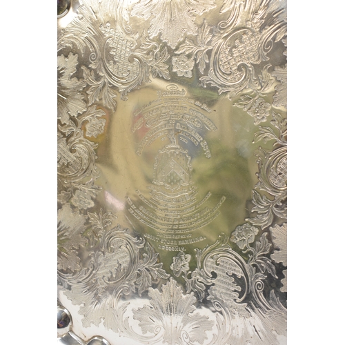 5001 - A William Ker Reid larger silver salver with shaped scroll and acanthus edge engraved floral and scr... 