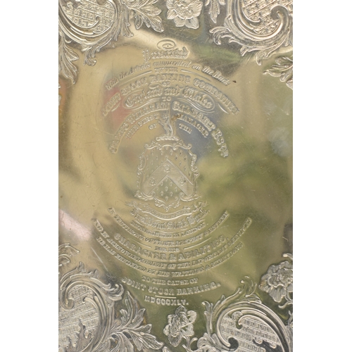 5001 - A William Ker Reid larger silver salver with shaped scroll and acanthus edge engraved floral and scr... 