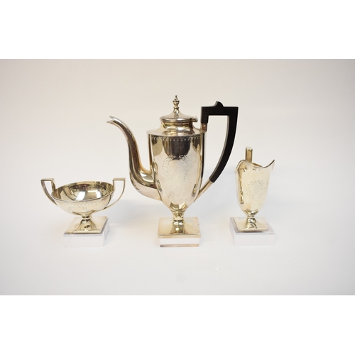 5009 - An American Theodora B Starr New York silver coffee pot for one with matching jug and sugar bowl wit... 