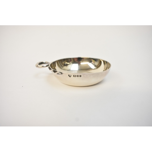 5062 - C J Vander Ltd, silver wine taster with serpent handle, London 1962, 8.2cm diameter, 89g