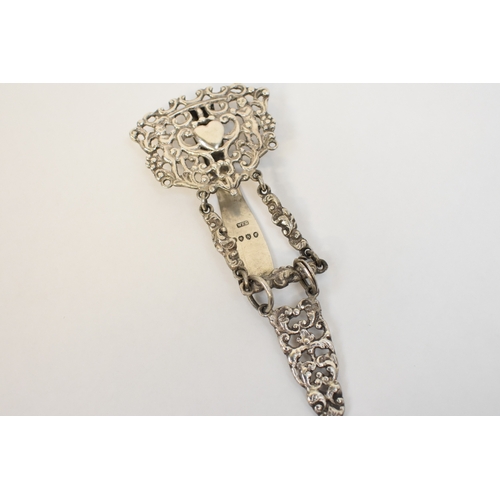 5114 - A Victorian William Francis Garrud lady's silver chatelaine with heart detail, London 1888, 22.5cm l... 