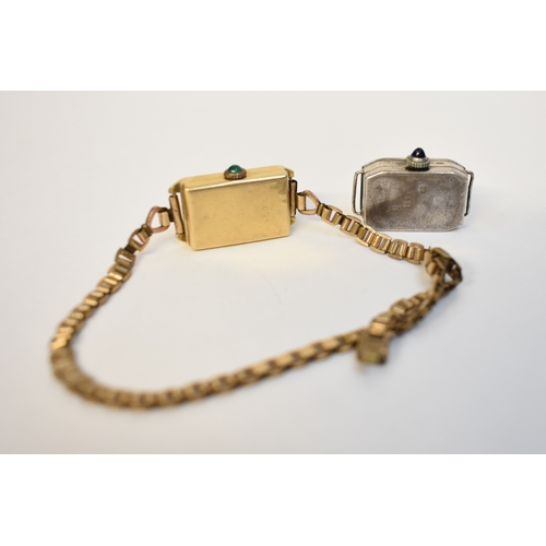 5116 - An 18ct gold cased wristwatch with plated strap and a silver cocktail watch, no strap (2)