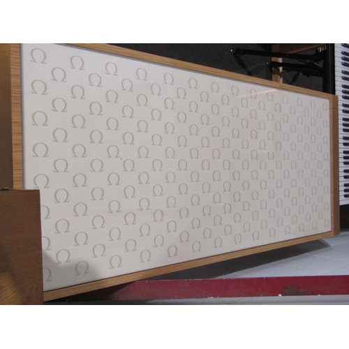 1050 - An Omega top showroom boutique table with glass insert over two soft close drawers on a metal frame ... 