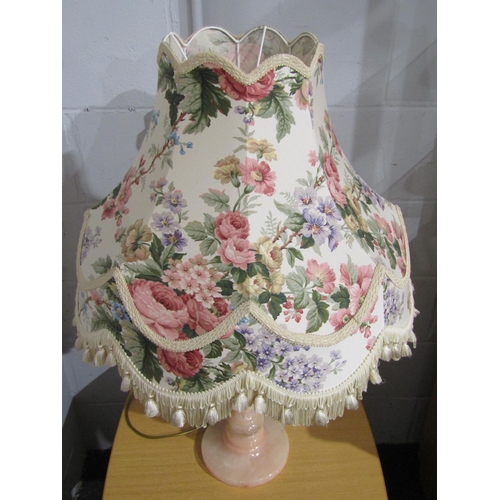 1007 - A pink alabaster table lamp and floral shade