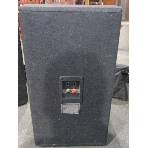 1051 - A pair of QTX Sound 200w PA speakers with stands