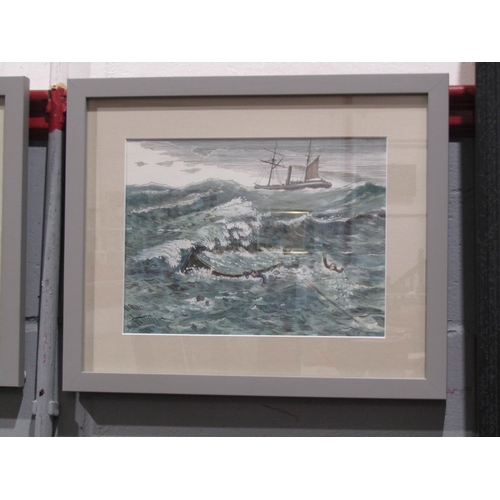 1055 - ROBERT BUCKFIELD (?): Pen, ink and wash on card, one of a capsized dinghy with steamer in the distan... 