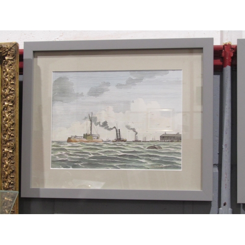 1055 - ROBERT BUCKFIELD (?): Pen, ink and wash on card, one of a capsized dinghy with steamer in the distan... 