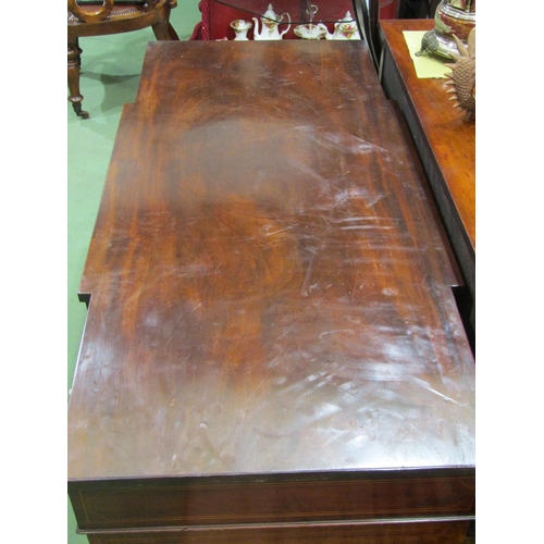 4016 - An Edwardian line inlaid mahogany breakfront twin pedestal desk, with three frieze drawers (each wit... 