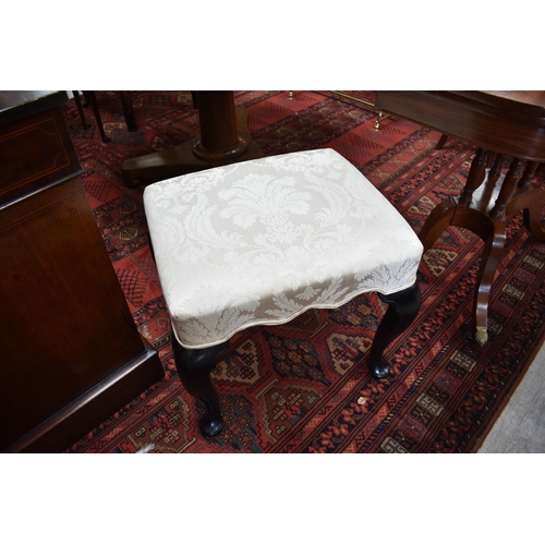 4017 - A Georgian mahogany stool on pad foot ebonised legs, 47cm x 53cm x 45cm