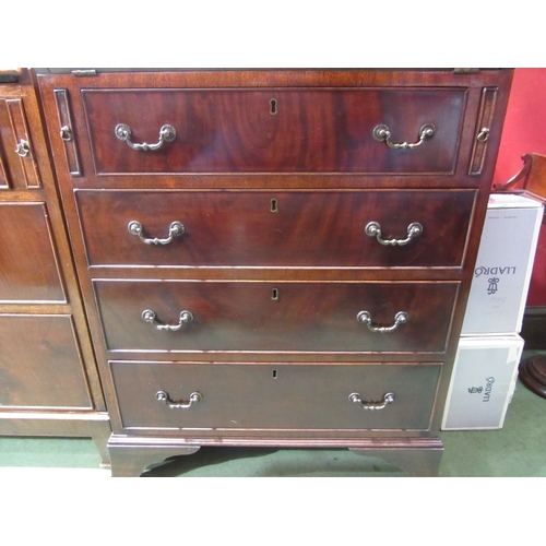 4082 - A George III style crossbanded flame mahogany bureau, the fitted interior over four drawers on outsw... 