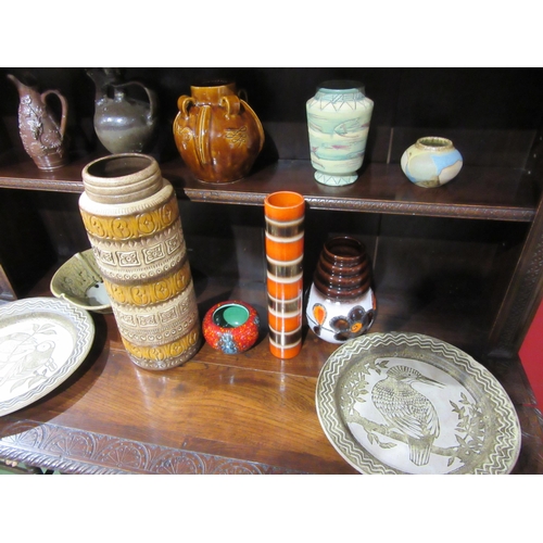 4019 - A collection of mostly 20th Century pottery and ceramics including two West German vases, Poole bowl... 