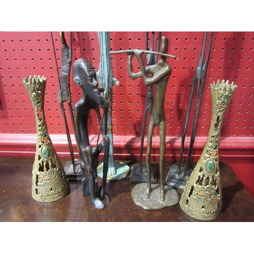 4029 - A group of metalware figures of sculptural form together with a pair of Wainberg Israel brass candle... 