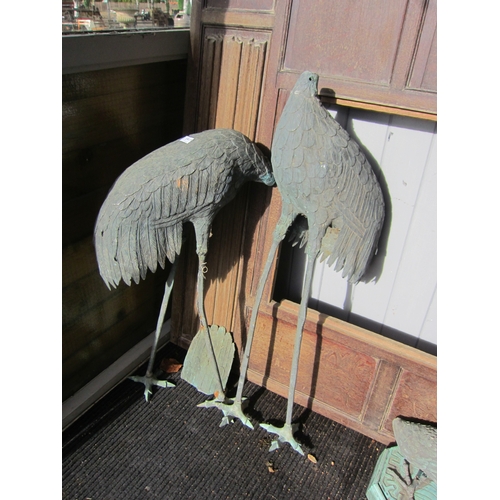 2010 - A pair of 19th Century bronze Meiji cranes a/f, heads missing