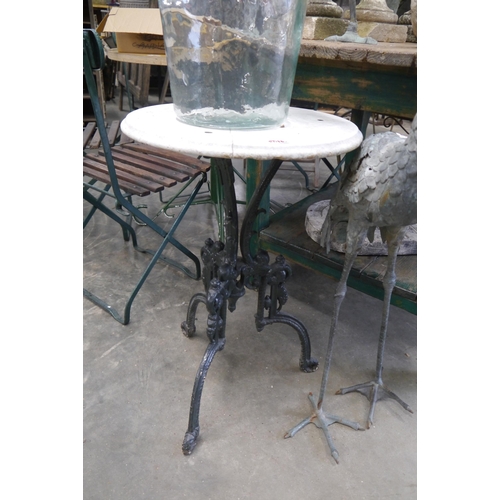 2012 - A Victorian cast iron table with marble top, a/f