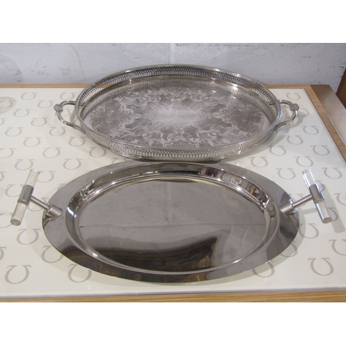 1034 - Two metal trays, one modern and another plated