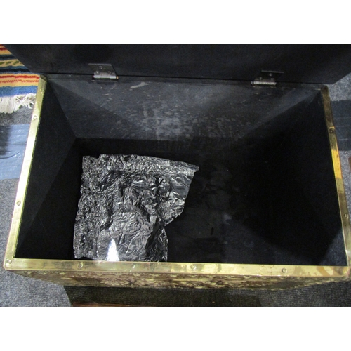 1038 - A brass coal box with tavern scene and an oak and copper tray (2)