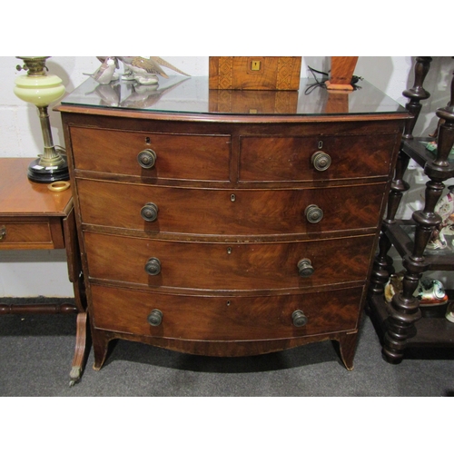 1052 - A Victorian mahogany two over three bow front chest of drawers with glass cover, a/f, 105cm tall x 1... 