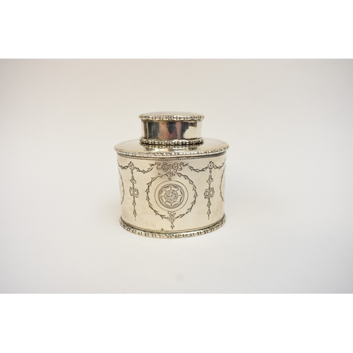 5031 - A Chester silver tea caddy 1910, marks rubbed, 7cm tall, 7.2cm long.  98g