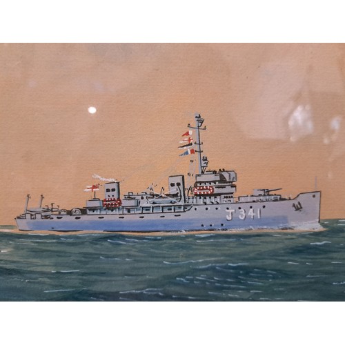 1071 - G. WISEMAN (XX): A framed and glazed watercolour and bodycolour Marine painting, HMS Combatant, penc... 