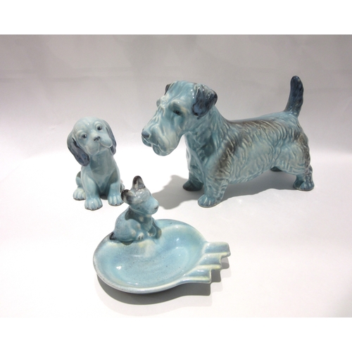 1812 - A Beswick Sealyham Dog in blue, model no. 302, Lollopy Dog in blue, model no. 454 and a Beswick blue... 