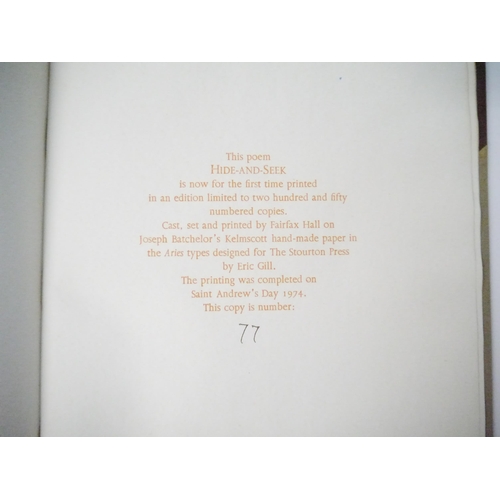 9037 - Stourton Press. Algernon Charles Swinburne: 'Hide and Seek. With notes by John S. Mayfield.', London... 