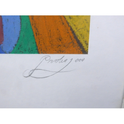 4049 - A framed and glazed Continental mixed media panel in acrylic depicting stylised town scene, indistin... 