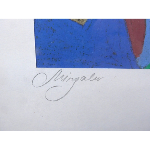 4049 - A framed and glazed Continental mixed media panel in acrylic depicting stylised town scene, indistin... 