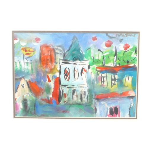 4052 - MIKE WATERS (XX/XXI) A framed mixed media painting titled 'The Church', signed to front and signed a... 