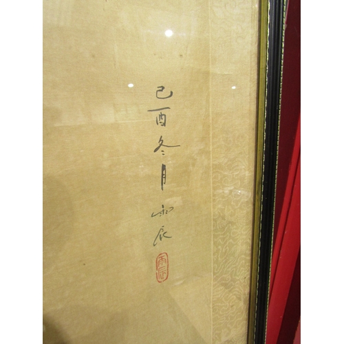 4016 - A Chinese ink painting of three galloping horses on silk, after Xu Beihong (1895-1953), 108cm x 39cm... 