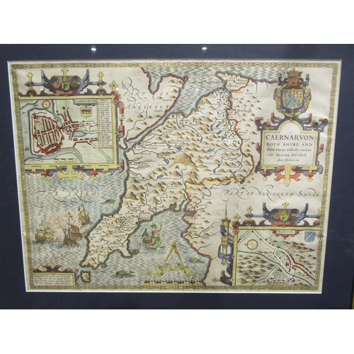 4028 - Three framed and glazed maps - Caernarvon, Winchester and Cambridgeshire. Largest overall size 58cm ... 